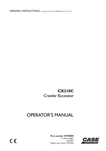 Case Crawler Excavator CX210C Operator