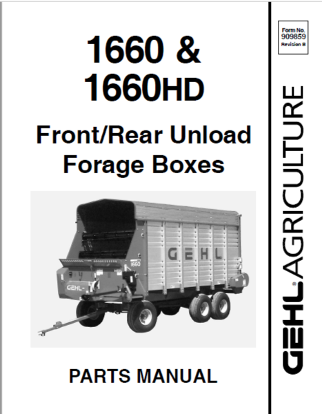 1660 & 1660HD Gehl Front / Rear Unload Forage Boxes Parts Manual PDF