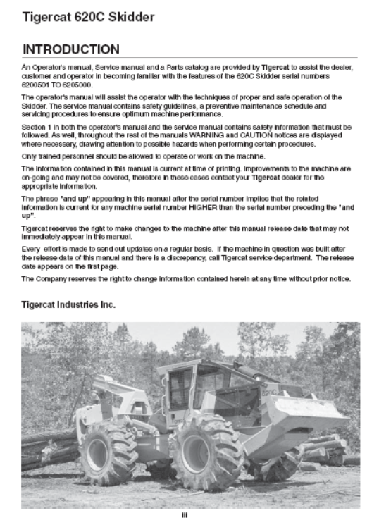 Tigercat 620C Skidder Operator/User Manual (6200501-6205000)
