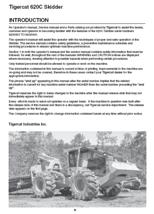 Tigercat 620C Skidder Operator/User Manual (6200501-6205000)