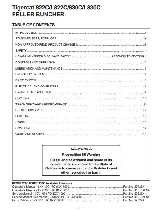 Tigercat L822C Feller Buncher Service Repair Manual (82221001-82223000, 82222001-82223000)