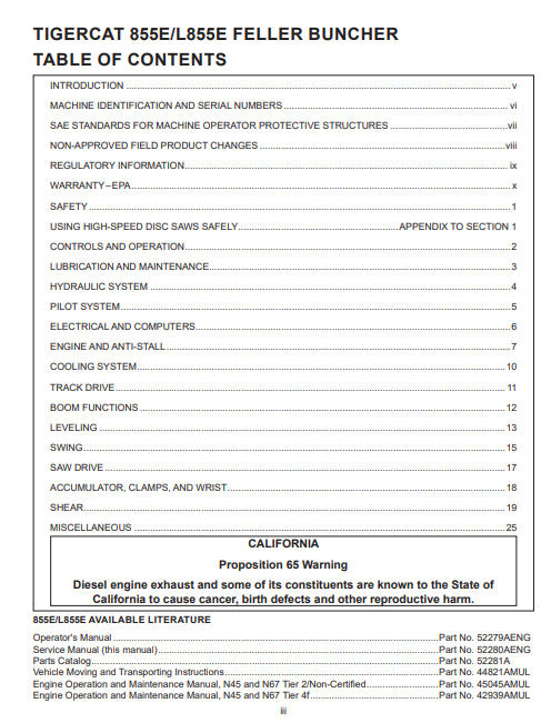 Tigercat 855E Feller Buncher Service Repair Manual (85513001-85514000) - PDF File Download