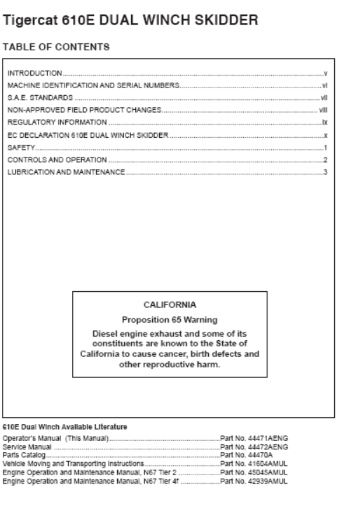 Tigercat 610E Skidder Operator/User Manual (6101101-6102600, 6102501-6102600)