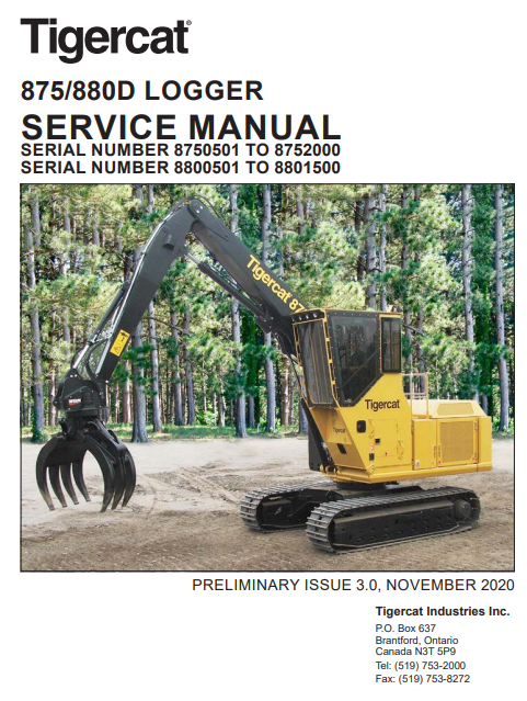 Tigercat 875 Logger Service Repair Manual (8750101-8752000, 8750501-8752000)