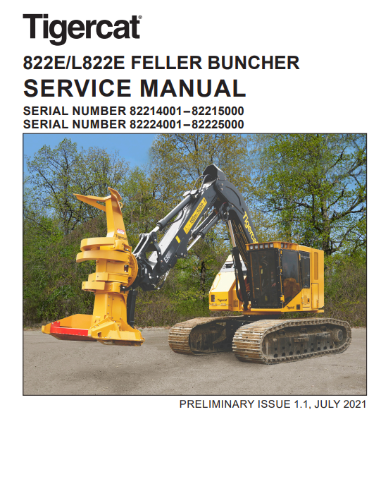 Tigercat 822E Feller Buncher Service Repair Manual (82214001-82215000)