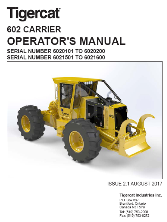 Tigercat 602 Skidder Operator/User Manual (6020101-6027600, 6020101-6020200)
