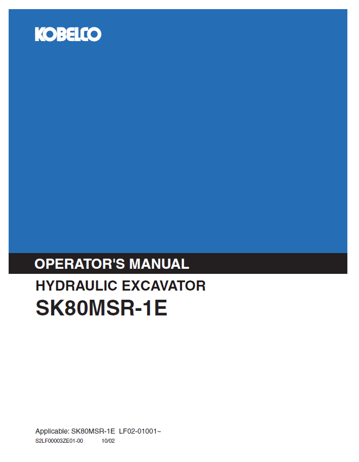 KOBELCO SK80MSR-1E Hydraulic Excavator Operator Manual PDF