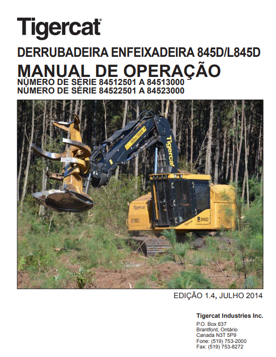 Tigercat 845D Feller Buncher Operator/User Manual (84512501-84513000)