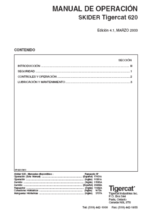 Tigercat 620 Skidder Operator/User Manual (6200111-6200499)