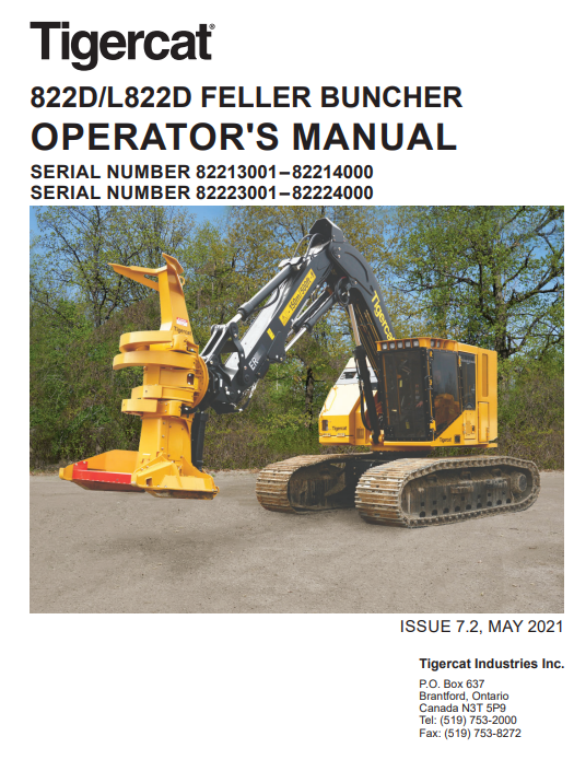 Tigercat L822D Feller Buncher Operator/User Manual (82223001-82224000)