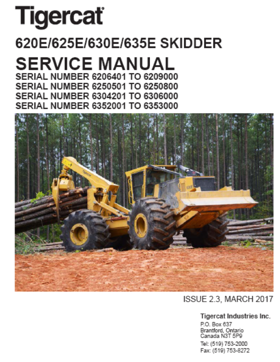 Tigercat 625E, 630E Skidder Service Repair Manual (6250501-6250800, 6250501-6250800)