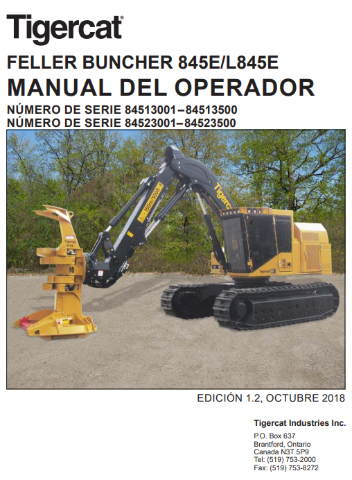 Tigercat 845E Feller Buncher Operator/User Manual (84513001-84513500)
