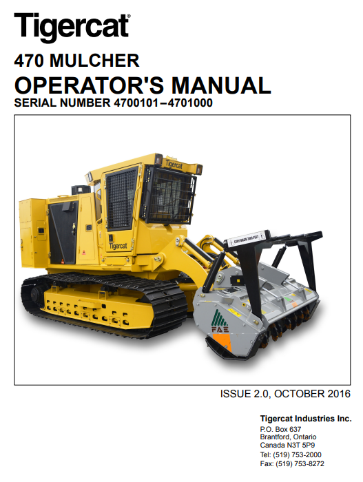 Tigercat 470 Mulcher Operator/User Manual (4700101-4702000, 4700101-4701000)