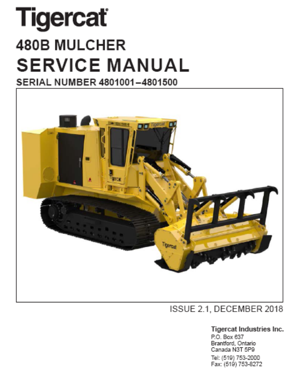 Tigercat 480B Mulcher Service Repair Manual (4801001-4801500)