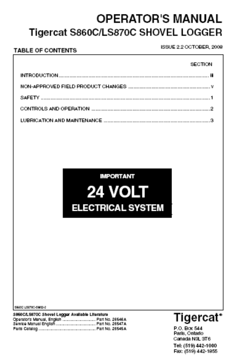 Tigercat LS870C Shovel Logger Operator/User Manual (87001501-87002499)