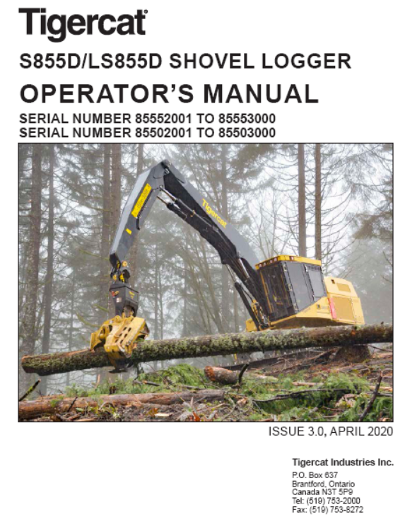 Tigercat LS855D Shovel Logger Operator/User Manual (85502001-85503000)