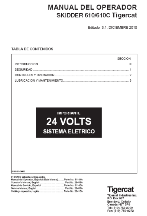 Tigercat 610 Skidder Operator/User Manual (6100101-6100300