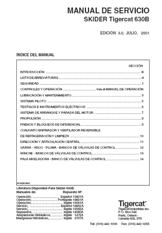 Tigercat 630B Skidder Service Repair Manual (6301001-6301999)