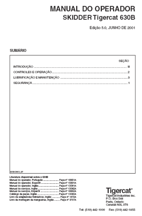 Tigercat 630B Skidder Operator/User Manual (6301001-6301999)