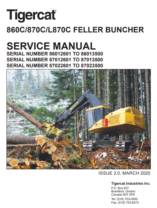 Tigercat 860C Feller Buncher Service Repair Manual (86011501-86013500, 86012601-86013500)