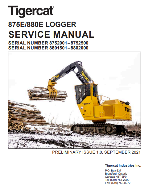 Tigercat 880E Logger Service Repair Manual (8801501-8802000)