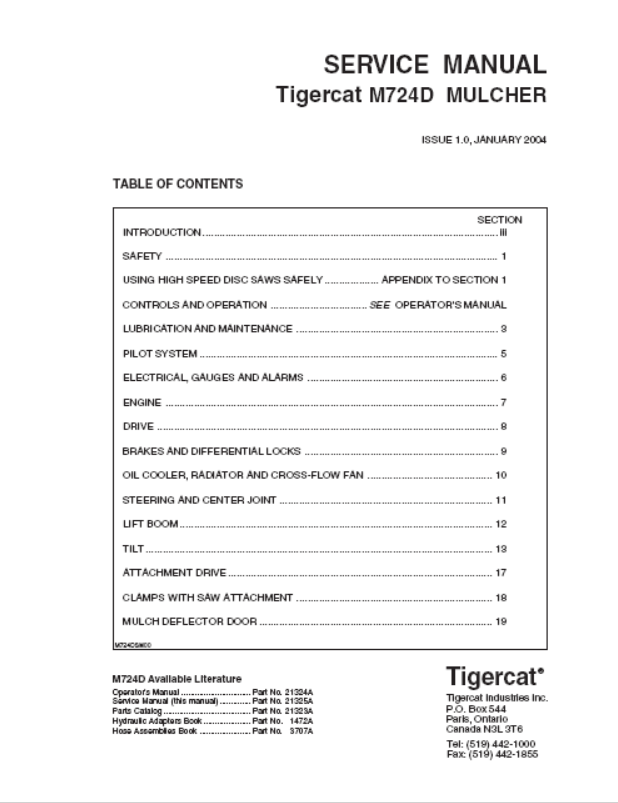 Tigercat M724D Mulcher Service Repair Manual (724M2101-724M2500)