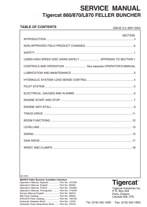 Tigercat 870 Feller Buncher Service Repair Manual (8700101-87011499)