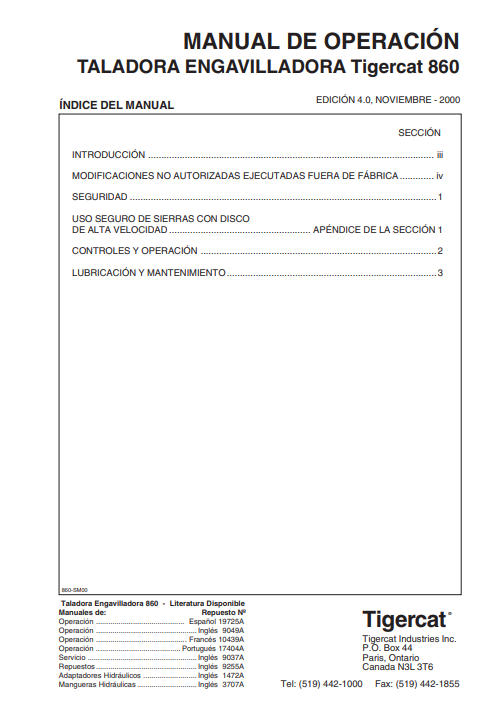 Tigercat 870 Feller Buncher Operator/User Manual (8700101-87011499)