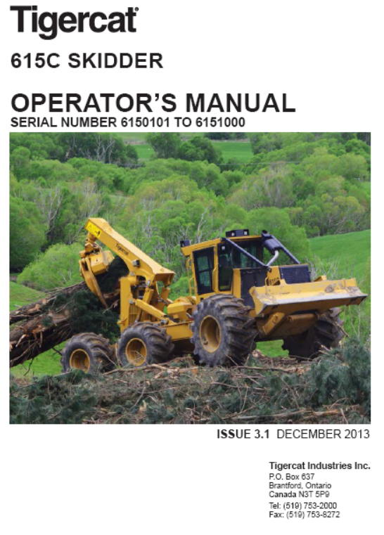 Tigercat 615C Skidder Operator/User Manual (6150101-6151000)