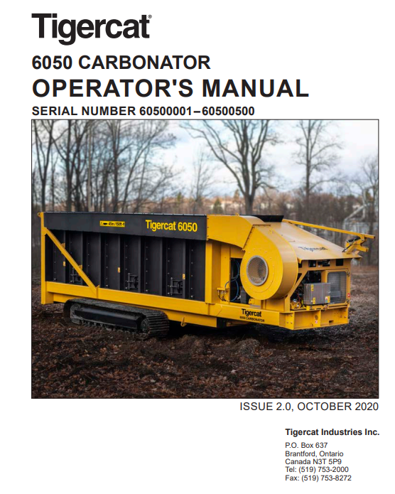Tigercat 6050 Carbonator Operator's/User Manual (60500001-60500500)