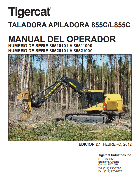 Tigercat 855C Feller Buncher Operator/User Manual (85510101-85512000, 85510101-85511000)