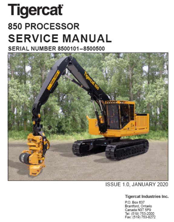 Tigercat 850 Processor Service Repair Manual (8500101-8500500)