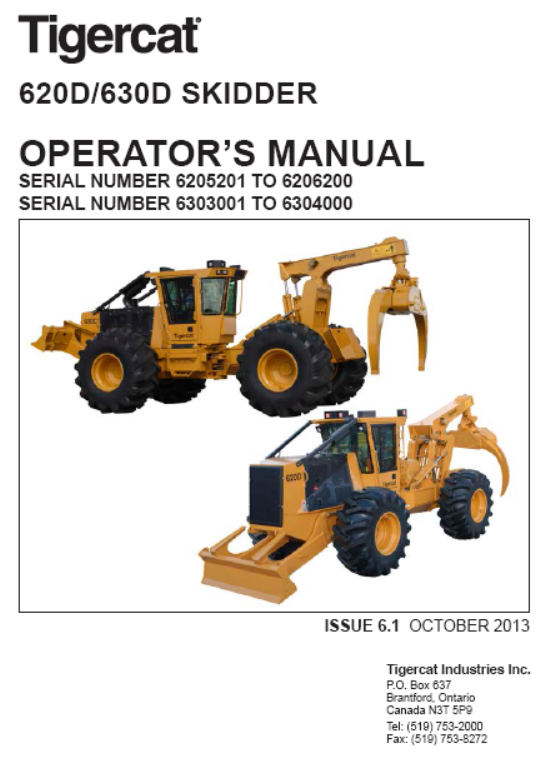 Tigercat 630D Skidder Operator/User Manual (6303001-6304000)