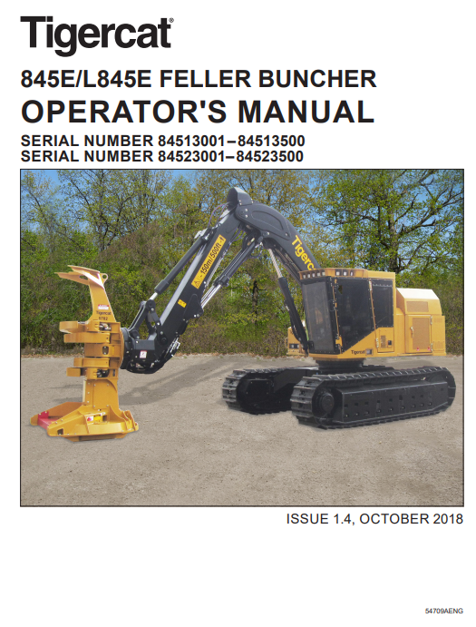 Tigercat L845E Feller Buncher Operator/User Manual (84523001-84523500)