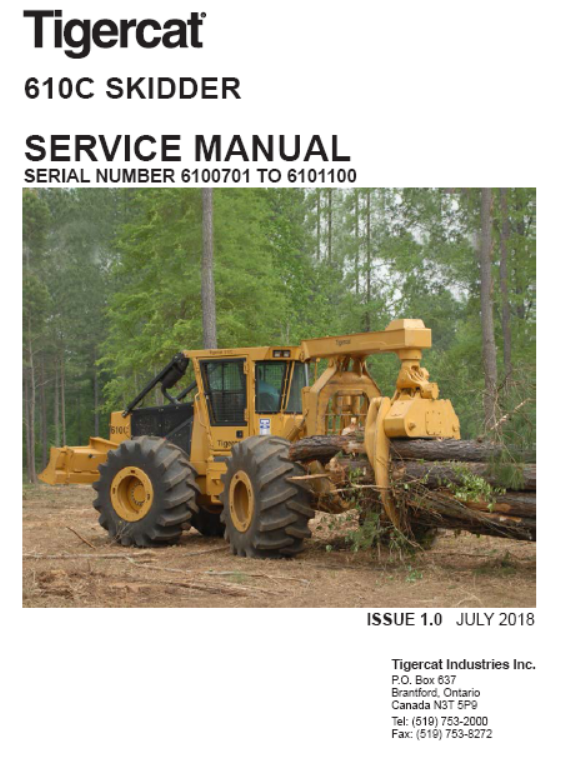 Tigercat 610C Skidder Service Repair Manual (6100301-6101100, 6100701-6101100)