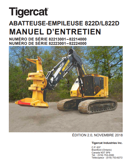 Tigercat 822D Feller Buncher Service Repair Manual (82213001-82214000) French