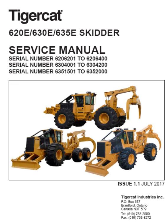 Tigercat 630E Skidder Service Repair Manual (6304001-6306000, 6304001-6304200)