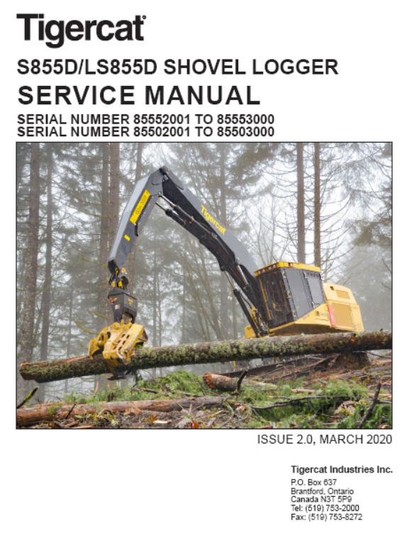 Tigercat S855D Shovel Logger Service Repair Manual (85552001-85553000)