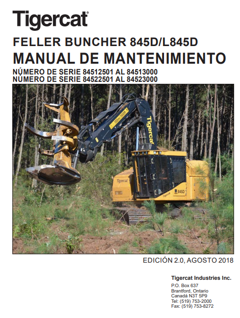 Tigercat 845D Feller Buncher Service Repair Manual (84512501-84513000)
