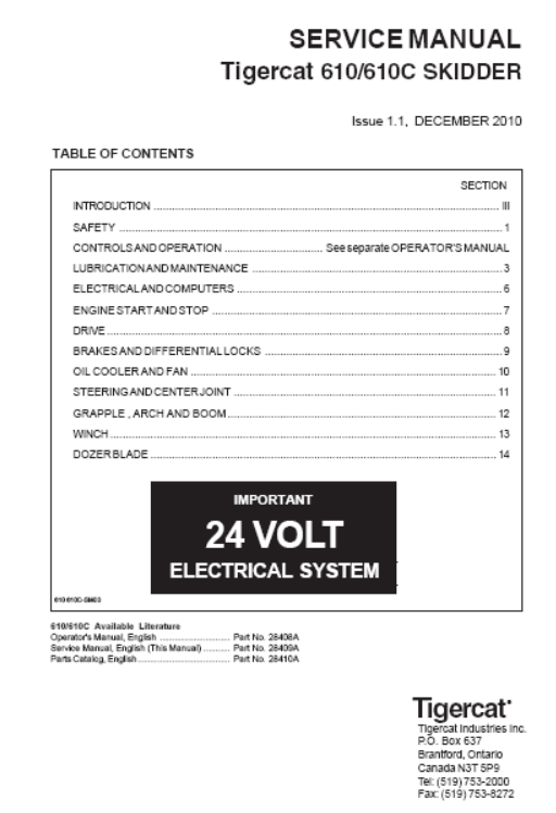 Tigercat 610 Skidder Service Repair Manual (6100101-6100300)