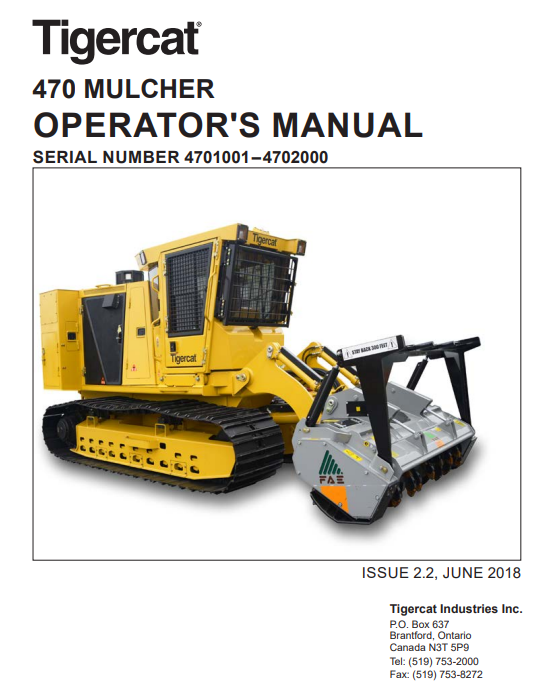 Tigercat 470 Mulcher Operator/User Manual (4700101-4702000, 4701001-4702000)