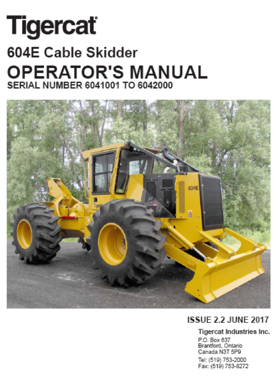 Tigercat 604E Cable Skidder Operator/User Manual (6041001-6042000)