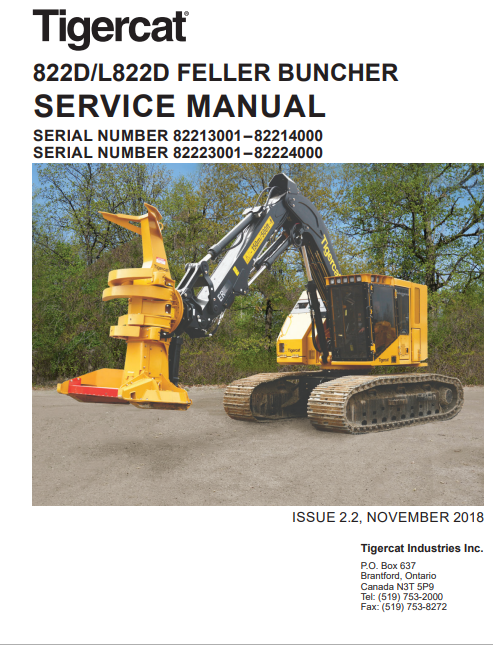 Tigercat L822D Feller Buncher Service Repair Manual (82223001-82224000)