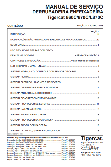 Tigercat 870C Feller Buncher Service Repair Manual (87011501-87013500, 87011501-87012100)
