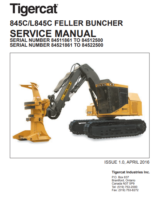 Tigercat 845C Feller Buncher Service Repair Manual (84511501-84512500, 84511861-84512500)
