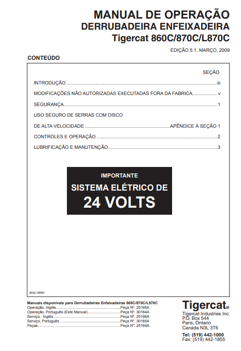 Tigercat 860C Feller Buncher Operator/User Manual (86011501-86013500, 86011501-86012100)