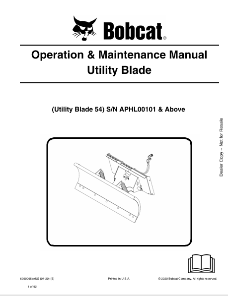 BOBCAT 54 UTILITY BLADE OPERATION & MAINTENANCE MANUAL (6990065) - PDF FILE