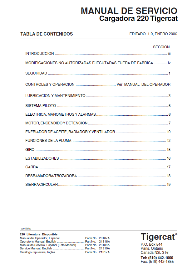 TIGERCAT 220 LOADER SERVICE REPAIR MANUAL (2200111-2200500)