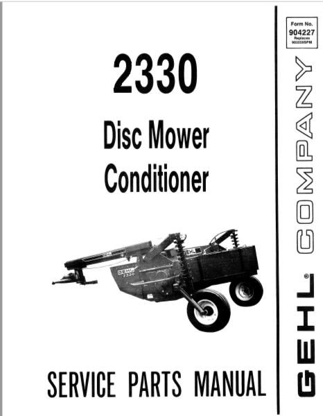 2330 Gehl Disc Mower Conditioner Service Parts Manual PDF Download