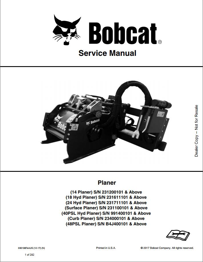Bobcat Planer 14, 18 & 24 Service Manual PDF
